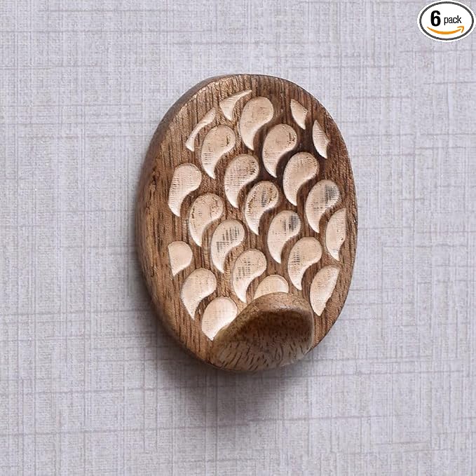 Indian Shelf 6 Lb- 6 Pieces Decorative Wood Adhesive Wall Hooks–Boho Peel and
