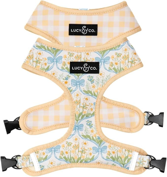 Lucy & Co. Sunshine and Daffodils Reversible Dog Harness, Adjustable Comfort Fit with Dual Leash Attachments, Small