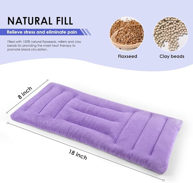 Microwave Heating Pad for Pain Relief, 8 x 18 Microwavable Moist Heat Pads for Neck, Shoulder, Back, Knee, Period Cramps, Rice Heat Pack Hot & Cold Compress Reusable & Portable, Purple
