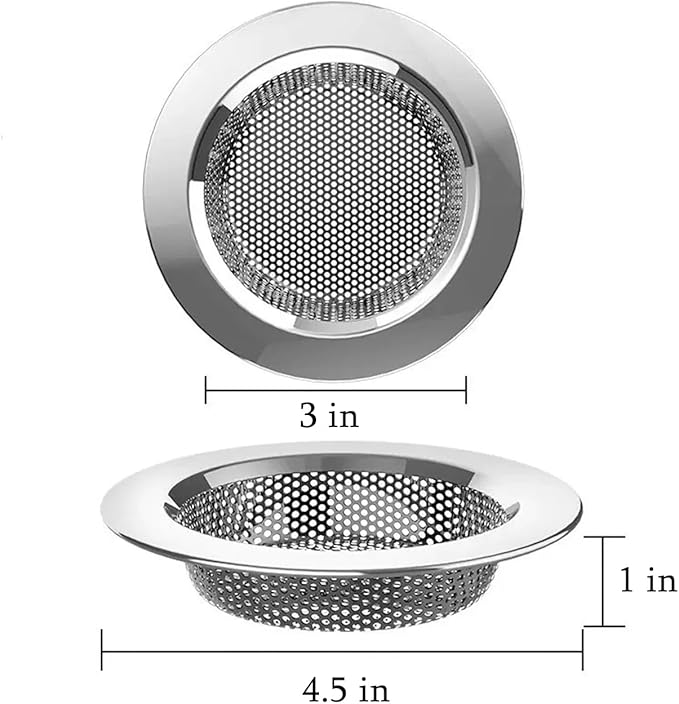 Kitchen Sink Strainer Basket Stainless Steel - Sink Drain Cover with Wide Rim, for Most Kitchen Sinks Anti-Clogging 4.5 in (3pc Silver)