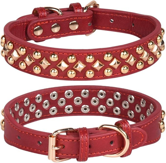 Spiked Dog Collar Soft Pu Leather Mushrooms Rivet Spike Studded Puppy Adjustable Pet Collars for Small Breeds (S, Red3)