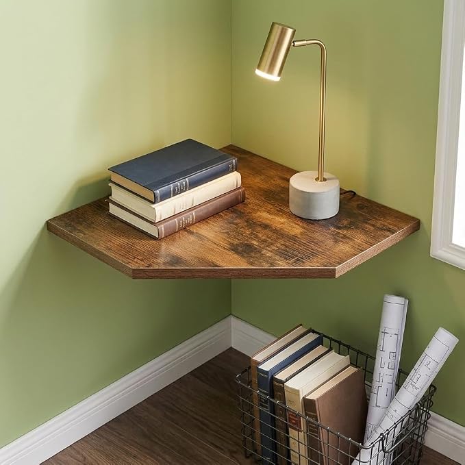SUYU Set of 3 Floating Corner Shelves, 11.8" Rustic Wood Corner Shelf Wall