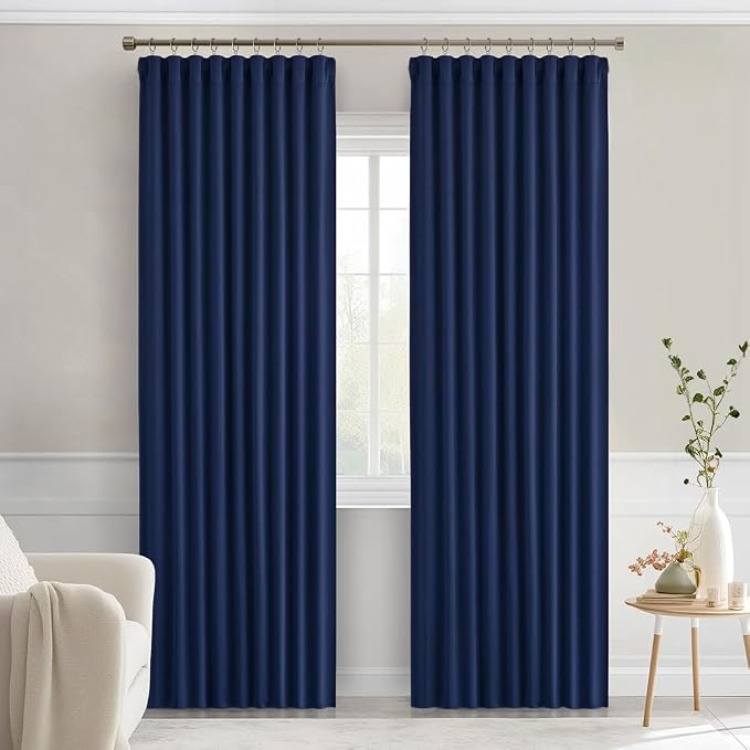 MIULEE Navy Blue Back Tab Blackout Curtains 84 Inch Length 2 Panels Set