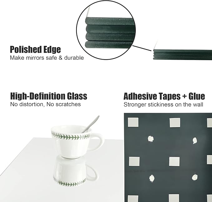 TRAHOME Home Gym Mirror Tiles for Wall, Living Room, Over The Door