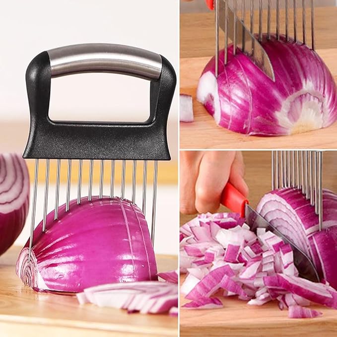 2026 New Onion Holder for Slicing, Stainless Steel Onion Slice Holder Vegetable Slicer Cutter for Potato and Tomato, Kitchen Chopper Slicing Assistant Tool Lemon Slicer Onion Cutter for Slicing (2PCS)