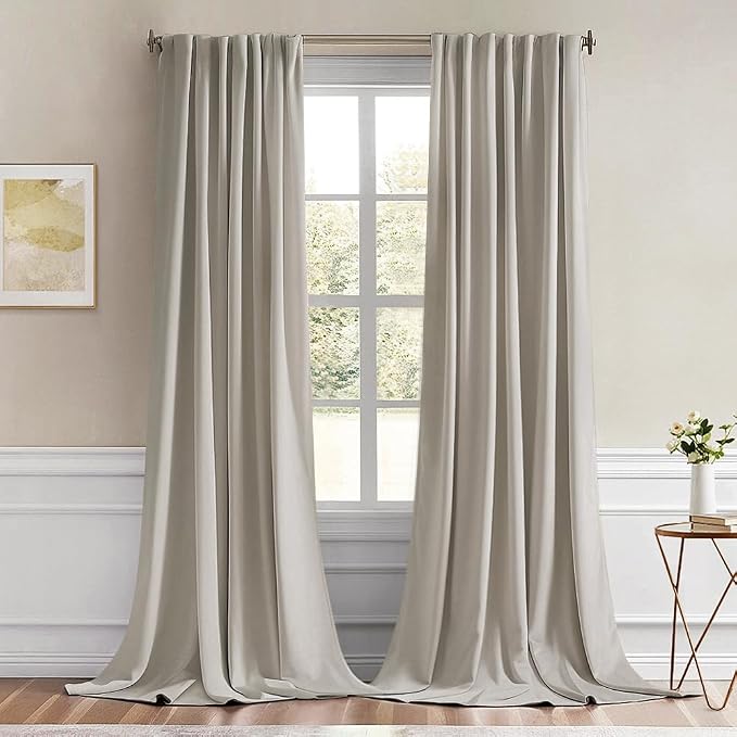 MIULEE Natural Back Tab Blackout Curtain 96 Inch Long 2 Panels Set