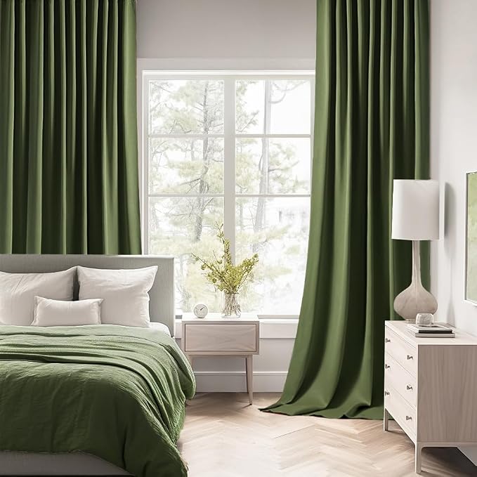 MIULEE Olive Green Back Tab Blackout Curtains 108 Inch Long 2 Panels Set