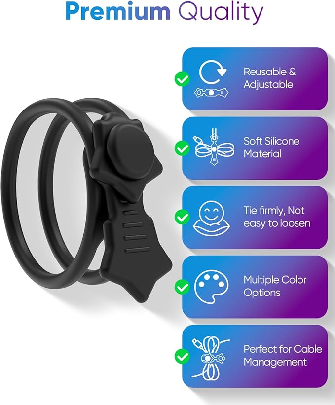 Quick Bind–Silicone Cable Ties Reusable, Cord Organizer for Charging Cables, Data Cables & Computer Wires, Multipurpose Elastic Cable Management Straps for Home,Office,Travel(16pcs,Black&White)
