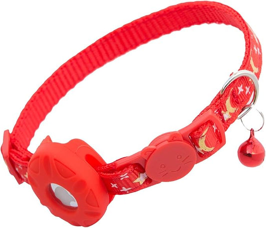 Airtag Cat Collar Breakaway, Safety Kitten Collar with Apple Airtag Holder, GPS Cat Collar with Bell, Lightweigh Tracker Cat Collars for Girl Boy Cats, Kittens and Puppies (red Moon)