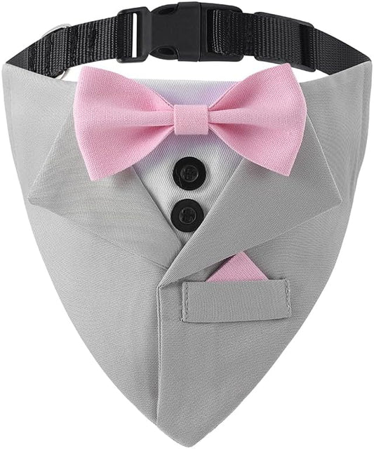 Tuxedo Dog Collar for Wedding Engagement and Birthday,Adjustable Formal Dog Bandanas Collar with Bow Outfit,Suitable for Small Medium Large Dog