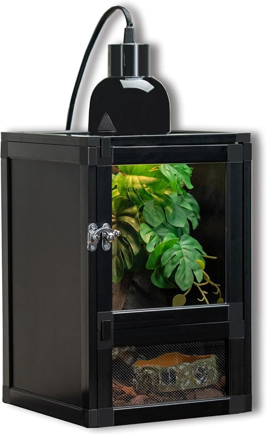 8" x 8" x 12" Small Reptile Cage Hatching Habitat, Screen & Acrylic Doors, Ventilated Terrarium for Lizards, Snakes, Frogs, Easy Assembly, Two Doors