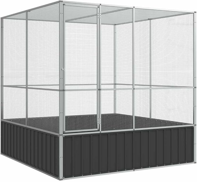 Large Metal Heavy Duty Walk-in Aviary Cage, Ample Activity Space Bird Cage with Lockable Door Also for Chickens and Rabbits, Silver 83.1"x81.5"x83.5" Steel,-511
