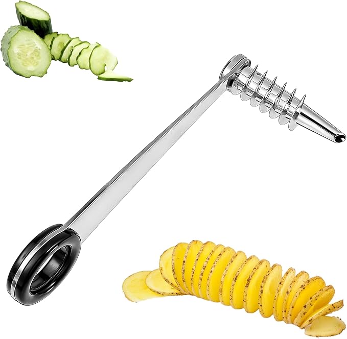 1 Pc Spiral Potato Cutter, Piranha Manual Spiral Screw Slicer for Vegetable, Stainless Steel Curly Fry Cutter, Spirals Slicer for Potatoes, Cucumbers and Carrots
