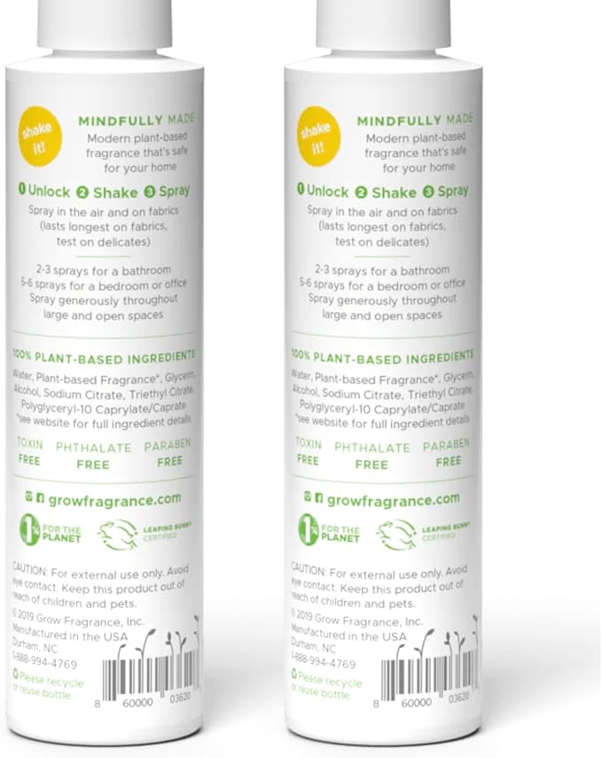 Grow Fragrance Scented Fabric and Room Air Freshener Spray - Certified Non-Toxic, 100% Plant-Based Essential Oils - 5 oz (Bamboo 2-Pack)