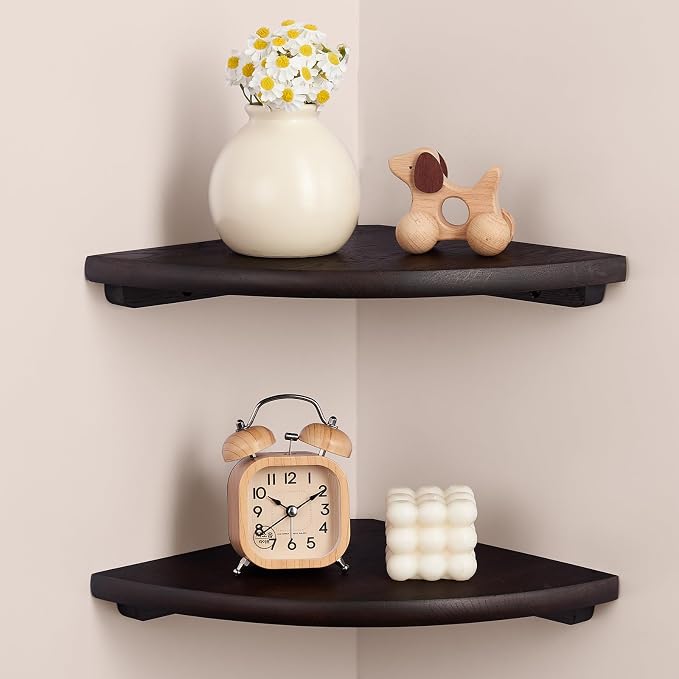 Gieanoo Corner Wall Shelf, 7inch Solid Oak Wood Floating Corner Shelf