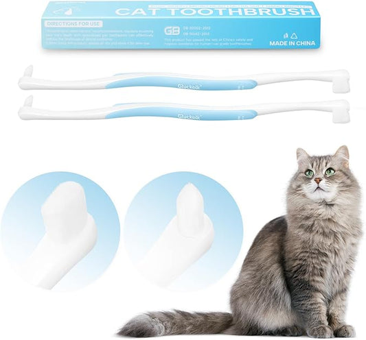Dual-Sided Cat Toothbrush with Micro Brush Head, Ultra Soft Nano Bristles Pet Toothbrush Kit, Kitten/Puppy Toothbrushes, Fit into Cats/Small Dogs Mouth, Avoid Bleeding Gums