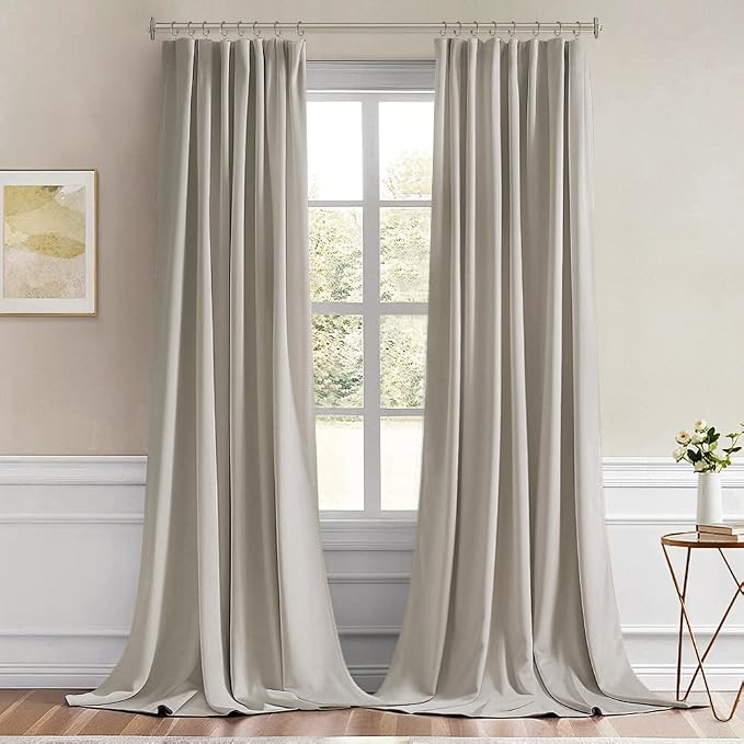 MIULEE Natural Back Tab Blackout Curtains 120 Inch Long 2 Panels Set