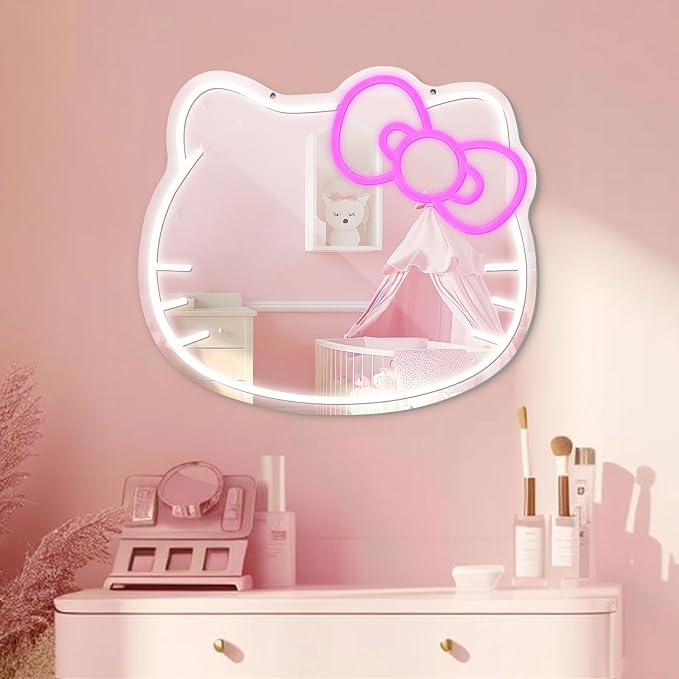 LUXUOSA Neon Sign Mirror Vanity, Stuff Room Decor, Neon LED Wall Mirror