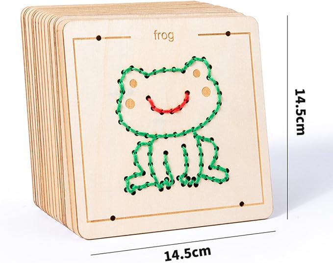 Wooden Lacing Sewing Cards Kit, Fine Motor Montessori Handcraft Educational Toy for Kids,Vehicles