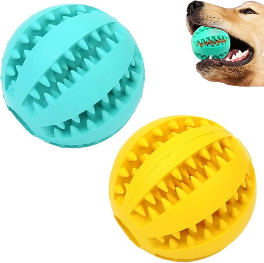 Sunglow 2 Pack Dog Toy, Nontoxic Bite Resistant Teething Balls for Small/Medium/Large Dogs and Puppies, Pet Food Treat Feeder, Chew Tooth Cleaning, Exercise Game IQ Training