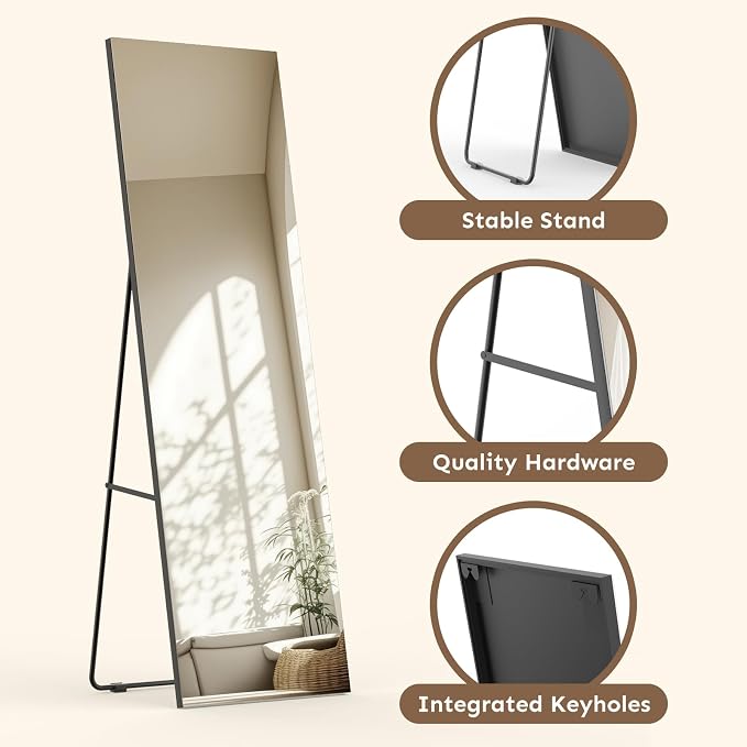 Kosmonia Full Length Mirror, HD Reflection, Standing or Leaning Full Body Mirror