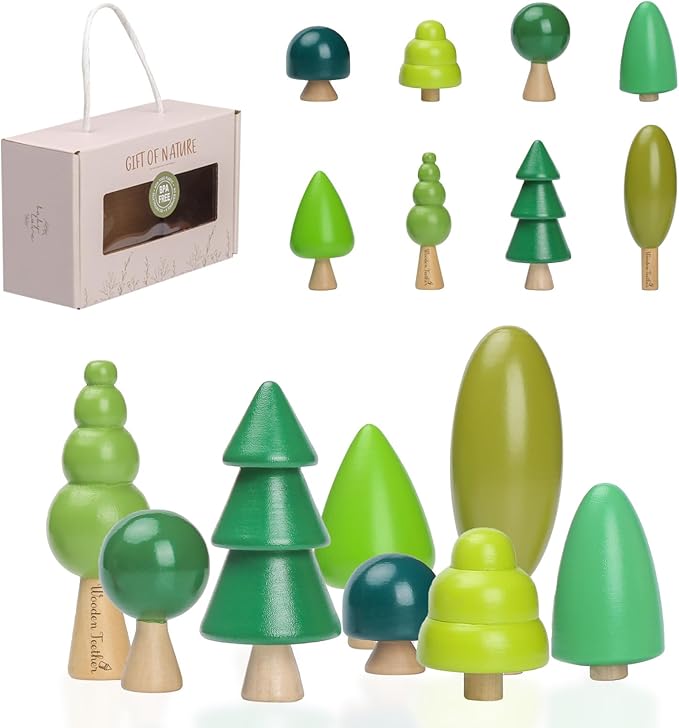 Wooden Tree Toy Pack of 8 Wood Miniature Tree Set Various Sizes Natural Wooden Trees Mini Trees for Home Decor and Crafts Garden Accessories Creative Gift for 36+ Months