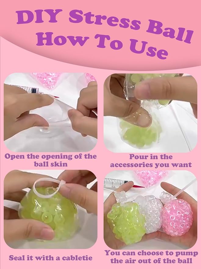 Donpidd DIY Stress Ball Making Kit with Fillers-15 Stress Balls Skins-Squishy Making Kit- DIY Craft Kits Stress Balls - Handmade Make Your Own Stress Ball Kit for Adults - Crunchy Relaxing