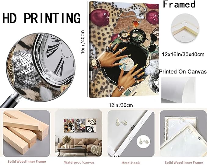 Fashion Cheetah Wall Art Set of 3 Leopard Wall Decor Pictures Lucky 8 Ball