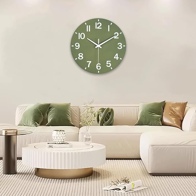 HZDHCLH Wall Clock 10 Inch Silent Non Ticking Wood Battery Operated Green
