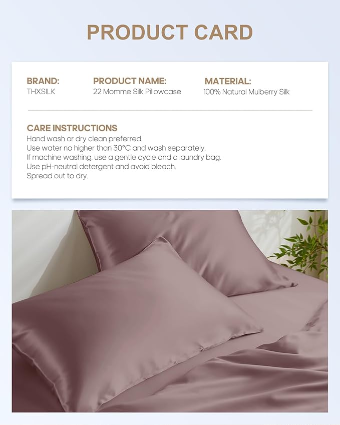 THXSILK Set of 2 Natural 22 Momme 100% Mulberry Silk Pillowcases for Hair and Skin, Standard Size 20"x26" Silk Pillow Case, Soft Smooth Cooling Silk Pillow Cover with Zipper(Purple, 2pcs)
