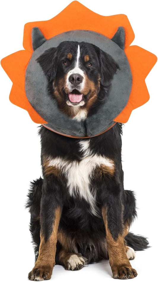 IEUUMLER Inflatable Recovery Dog Collar, Protective Donut Cone, Adjustable Soft Collar for Dog and Cat After Surgery Prevent from Biting & Scratching EU002 - Grey Demon M+