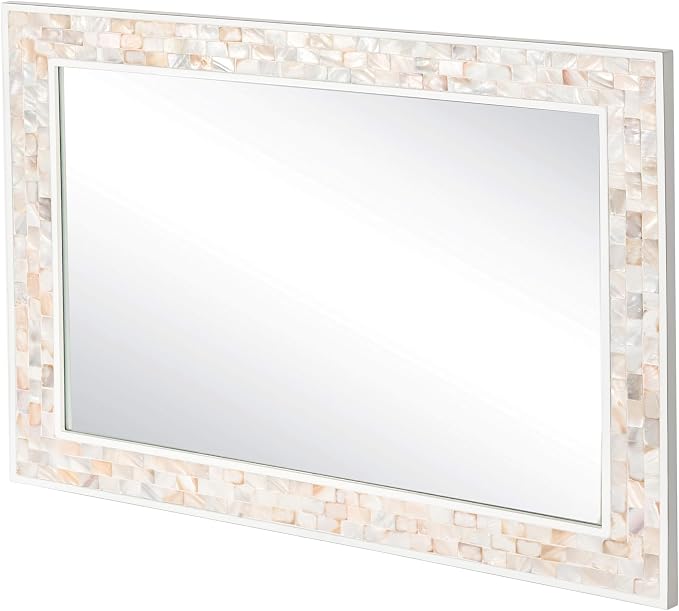 Wall Mounted Mosaic Mirror 30x40 Inch, Natural Mother of Pearl Inlay White