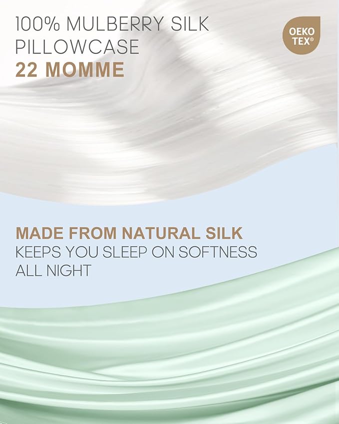 THXSILK 100% Mulberry Silk Pillowcase for Hair and Skin, 22 Momme Grade 6A+ Mulberry Silk Pillow Case, Natural Silk Pillow Case Cover with Zipper, 1pc(California King Size 20"x40", Turquoise Green)