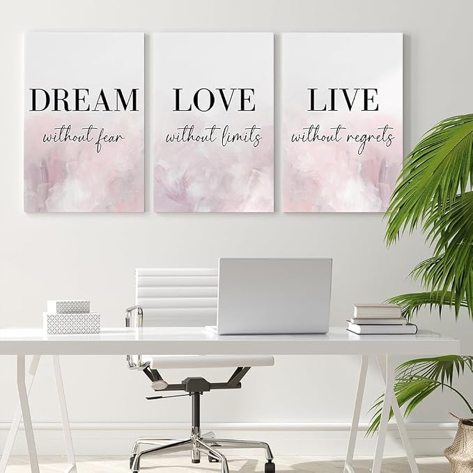GUBIYU Love Decor for Bedroom Dream Live Quotes Posters Prints Set of 3 Pink