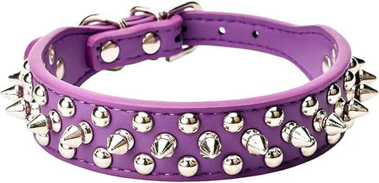 Spiked Dog Collar Soft Pu Leather Mushrooms Rivet Spike Studded Puppy Adjustable Pet Collars for Small Breeds (S, Purple)