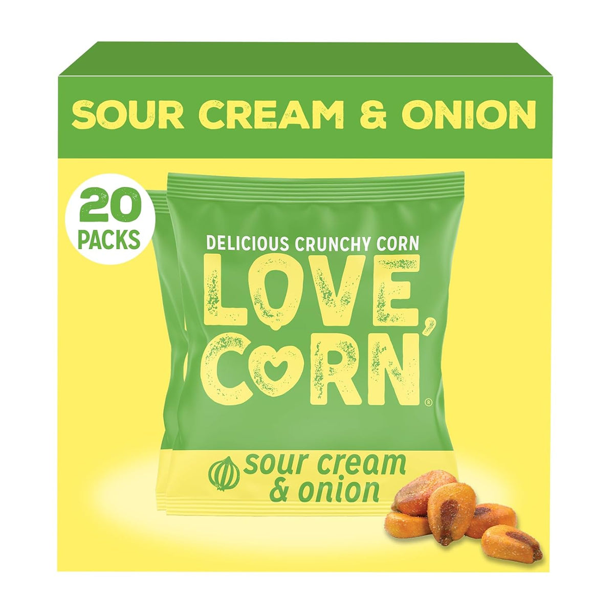 LOVE CORN Sea Salt – Crunchy Roasted Corn Snack, 3 Simple Ingredients, Gluten Free, Non-GMO, Vegan – Alternative to Chips, Nuts & Crackers – Lunchbox, Office & On-the-Go Snacks – 0.7oz × 20 Bags