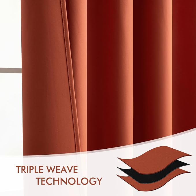 MIULEE Back Tab Burnt Orange Blackout Curtains 96 Inch Long 2 Panels Set