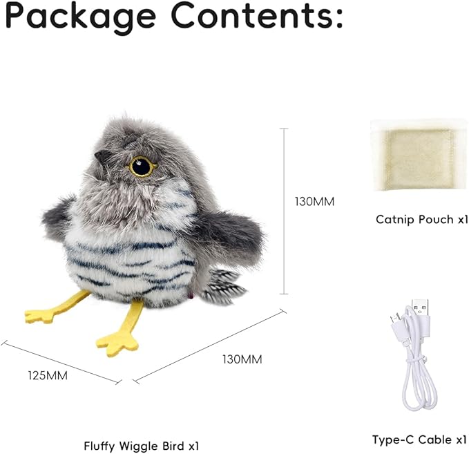 Petgravity Flapping Bird Cat Toy, Lifelike Chirp Tweet Kitten Toy, Rechargeable Touch Activated Cat Toy Interactive Catnip Toy Exercise Toys for All Breeds 5.1" (Black)
