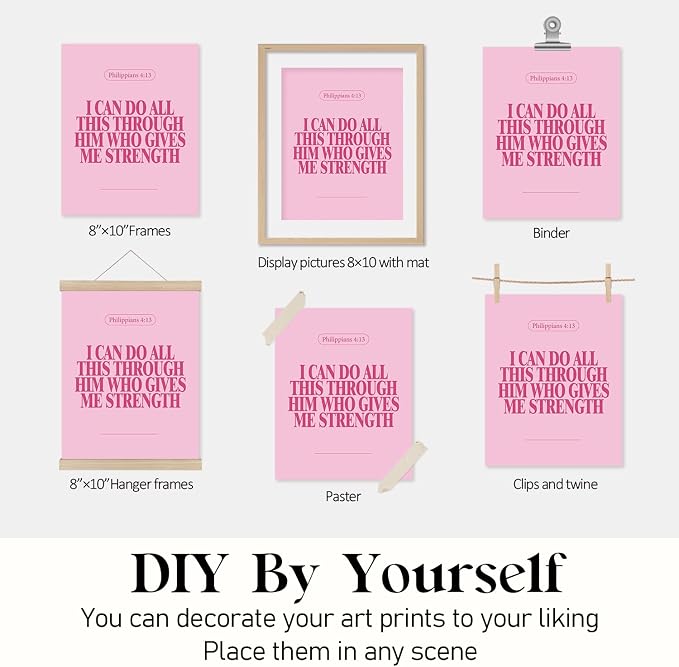 Locomiss Pink Christian Wall Art Decor Posters, Modern Bible Verse Prints