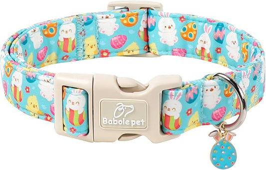 Easter Dog Collar for Puppy Small Dogs - Cute Easter Egg Hunt Dog Collars for Boy Girl Dogs, Playful Bunny & Chick Print, Lightweight Adjustable Spring Holiday Dog Collar XS