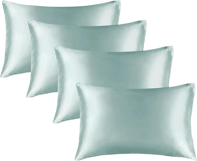 BEDELITE Satin Pillowcase for Hair and Skin, Super Soft Similar to Silk Pillow Cases 4 Pack with Envelope Closure, Cooling Pillowcases for Women Men (20"x26" Standard Size, Haze Blue)