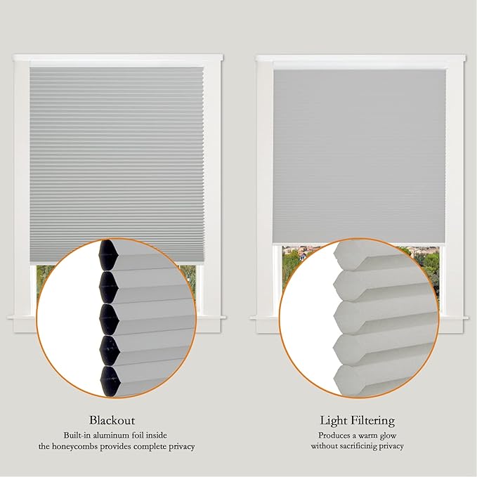 Persilux Blackout Cellular Shades Cordless Window Shades Bottom up Pleated Window Blinds Thermal Insulated Honeycomb Blinds for Windows, Home and Office, Dark Grey, 43" W x 60" H