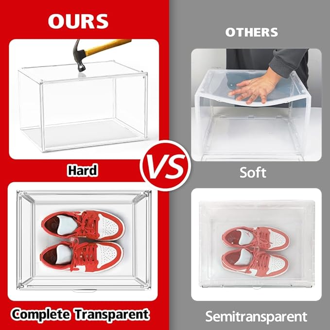 1 Pack Clear Shoe Organizer for Closet Shoes Storage Box for Sneakerheads Plastic Stackable Sneaker Display Case Storage Bins with Lids,Size 14