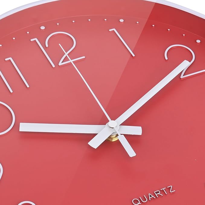Red Wall Clock 12 Inch Silent Non-Ticking Modern Quartz Wall Clocks Battery