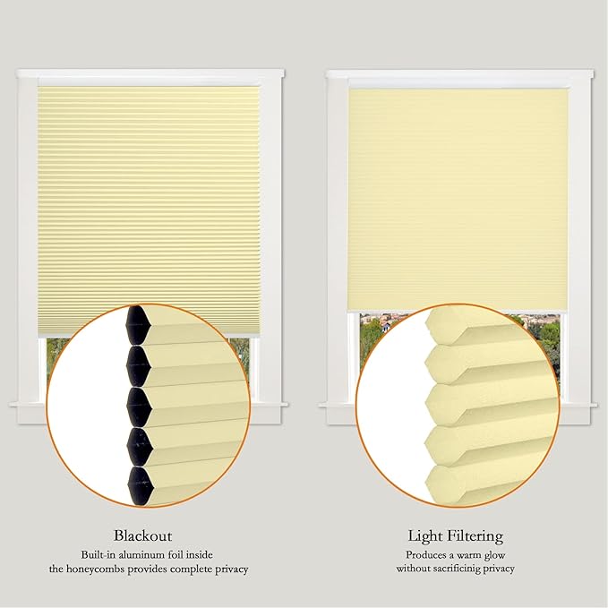 Persilux 100% Blackout Cordless Cellular Shades & Blinds Honeycomb Blinds Bottom up Thermal Insulated Window Shades for Home, Windows and Kitchen, Cream, 15" W x 60" H
