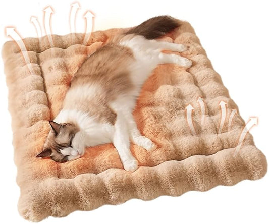 Dog Beds Mats Cat Bed Mat Plush Faux Fur Puppy Pad with Anti-Skid Bottom Cozy Kitten Bed for Carriers/Floor Dog Friendly 27 x 20 Inch Large Coffee
