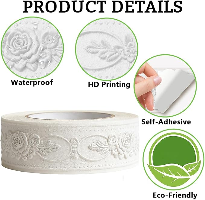 3D Wallpaper Border Floral White Wall Border Trim 197 x 4 Inch Elegant Rose