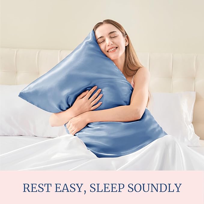 BEDELITE Satin Pillowcase for Hair and Skin, Super Soft and Cooling Similar to Silk Pillow Cases 2 Pack with Envelope Closure, Gift for Women Men(20"x30" Queen Size, Airy Blue)
