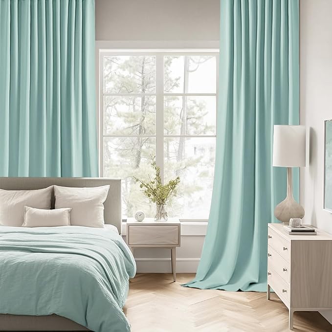 MIULEE Aqua Back Tab Blackout Curtains 63 Inch Length 2 Panels Set