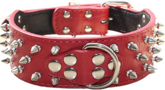 Serijoars Spiked Studded Dog Collar, PU Leather Dog Collar, Adjustable Pet Collars for Medium or Large Breed Pet (S, Red1)